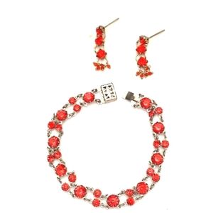VINTAGE HYACINTH ORANGE CRYSTAL 2-STRAND 7.5" BRACELET & POST DROP 1" EARRINGS